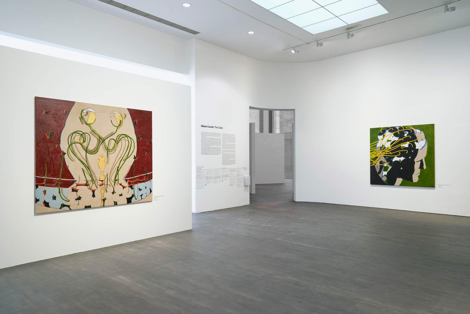 Installation view — gallery room with two paintings